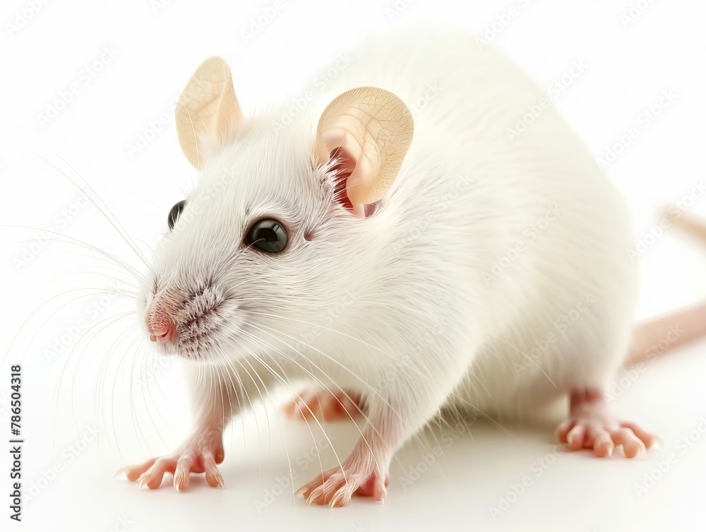 A white rat is sitting on a table. Generative AI.