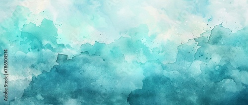 Abstract watercolor background with sky blue and teal colors, clouds, fog, mist, and texture Generative AI