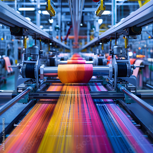 Textile Factory Looms Weaving Colorful Fabric