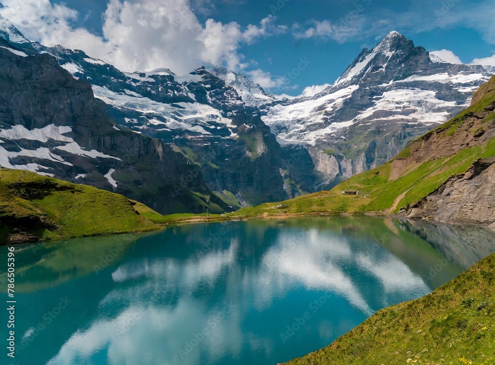 Bachalpsee Lake panorama in summer, Grindelwald, Switzerland Bachalpsee Lake panorama in summer, Grindelwald, Switzerland