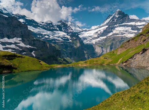 Bachalpsee Lake panorama in summer  Grindelwald  Switzerland