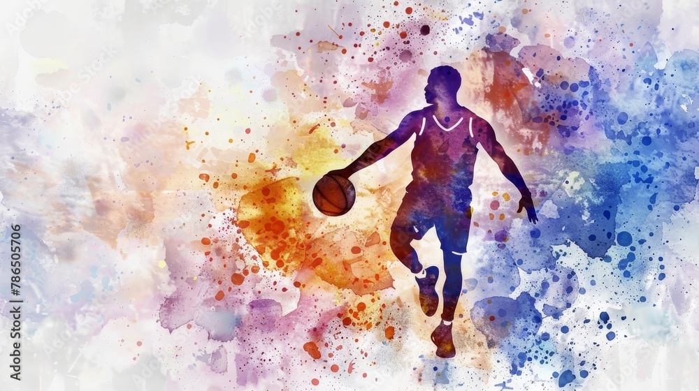 A basketball on the background of a watercolor painting illustration A basketball on the background of a watercolor painting illustration
