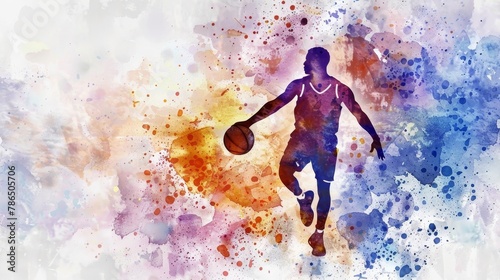 A basketball on the background of a watercolor painting illustration © nikola-master