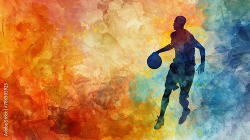 A basketball on the background of a watercolor painting illustration