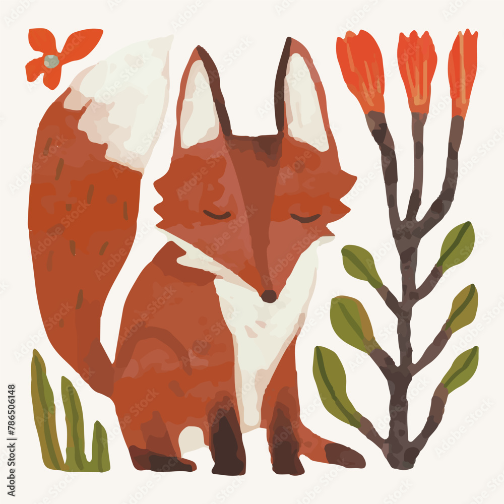 Red fox. Animal wildlife watercolor illustration. - obrazy, fototapety, plakaty 