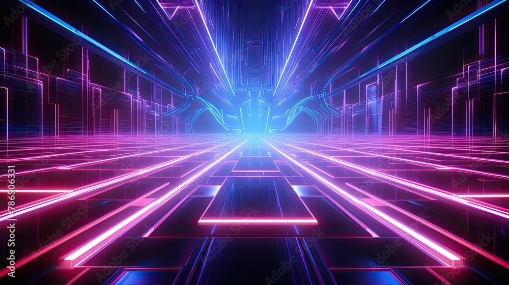 Abstract neon background with light trails