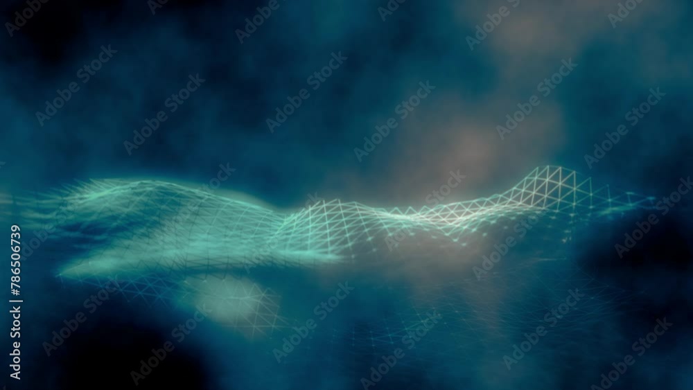 Blue mesh connected grid in three dimension space
