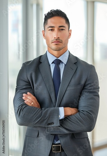 A portrait of a man in business attire, showcasing professional and corporate fashion. 
