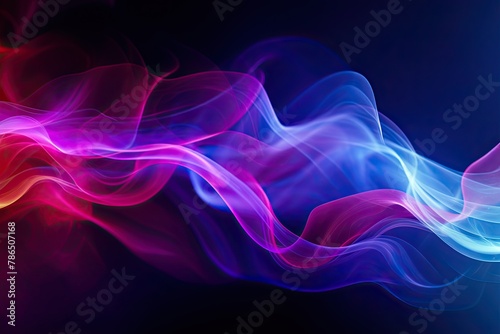 Colorful Blue and Purple Smoke Flowing on a Dark Background. Vapor Fog Waves and Smog Smooth Glowing Motion