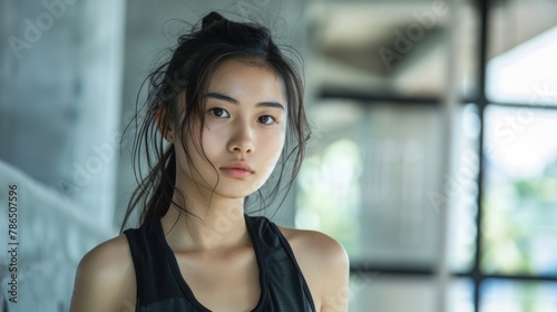 A portrait of a trendy Asian girl in activewear, showcasing athleisure fashion and fitness. Free Download A portrait of a trendy Asian girl in activewear, showcasing athleisure fashion and fitness. - GFXLoad