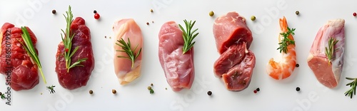 Set of raw different parts of beef such as Brisket, Ribeye, Round beef, Short Ribs, New York Strip of beef isolated on transparent background. Set of Raw Different Parts of Beef photo