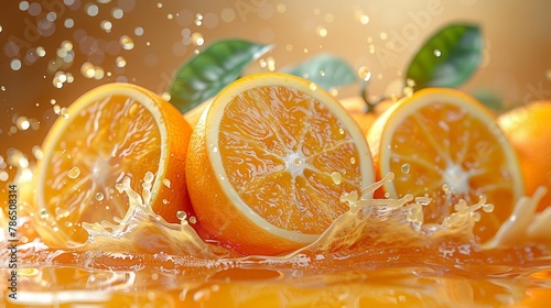 Several oranges fresh splashing poster illustration