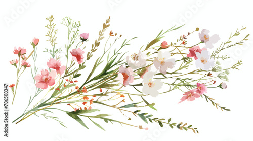 Watercolor bouquet with white and pink meadow flowers