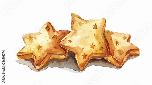 Watercolor Homemade star Biscuits. Hand drawn dessert