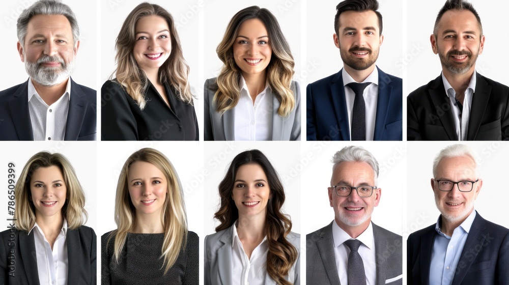 A set of headshots of executives with different ages, from young professionals to seasoned veterans. A set of headshots of executives with different ages, from young professionals to seasoned veterans.