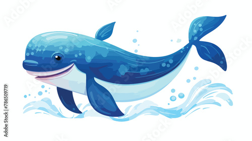 Whale. Stylized dark blue character with air bubbles.