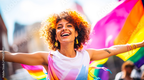 Young Lesbian Woman's Candid Celebration at Pride Event