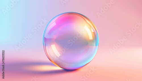 vibrant soap bubble with rainbow reflections on pastel gradient backdrop