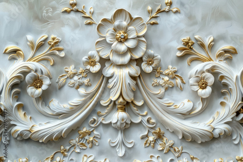 sophisticated floral plasterwork with gold accents for interior design photo
