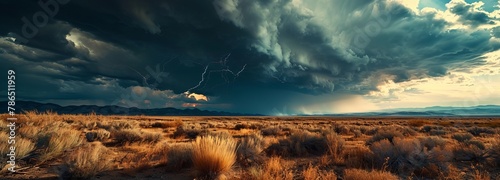 Ominous Lightning Storm Over Barren Landscape