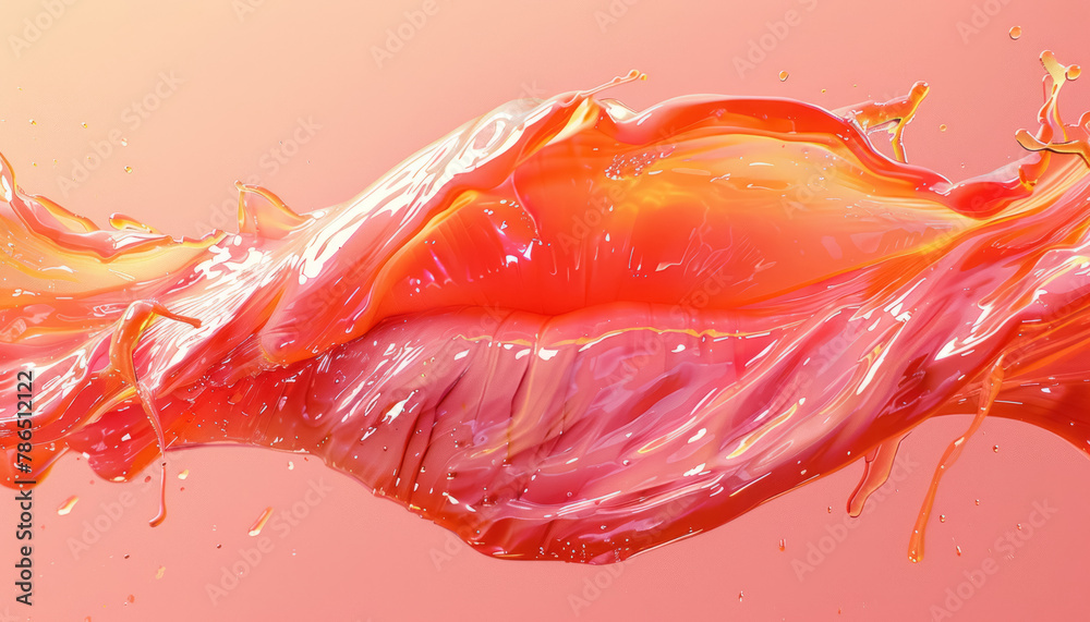 vibrant liquid splash ,  glossy  peach  ,  digital artwork