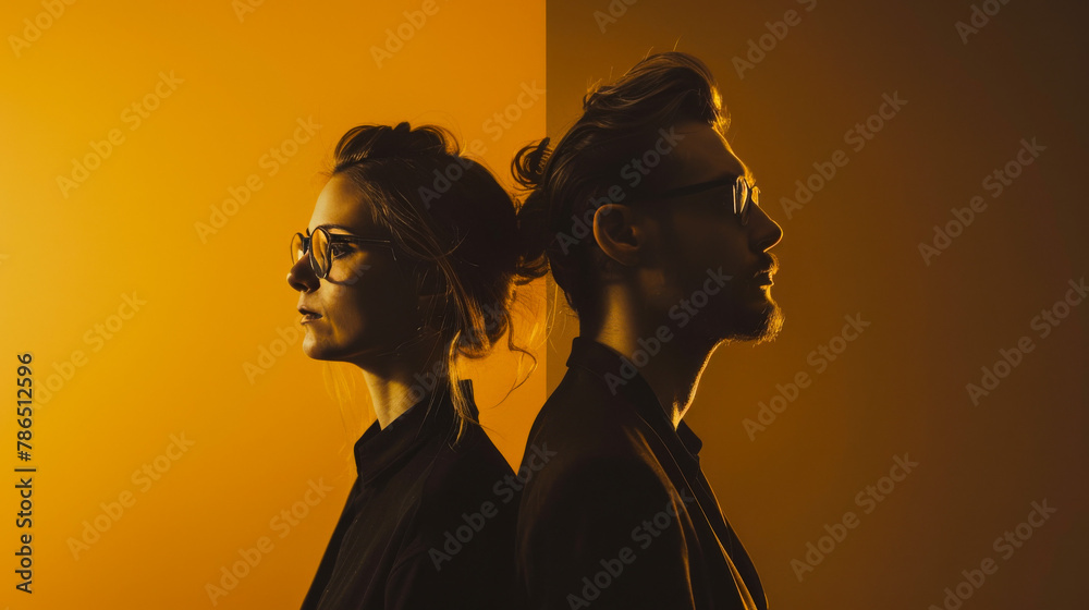 Anxious Expression on Couple, Solid Colored Background