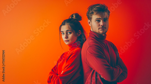 Couple in Anxiety with Simple Solid Background