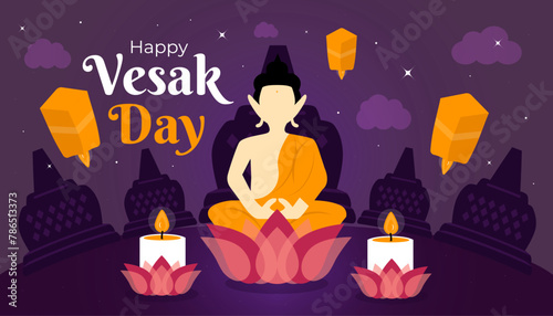 Vesak day greeting card template banner background design