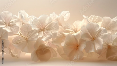 A symphony of white florals their petals a ballet of knife strokes on a tranquil beige backdrop