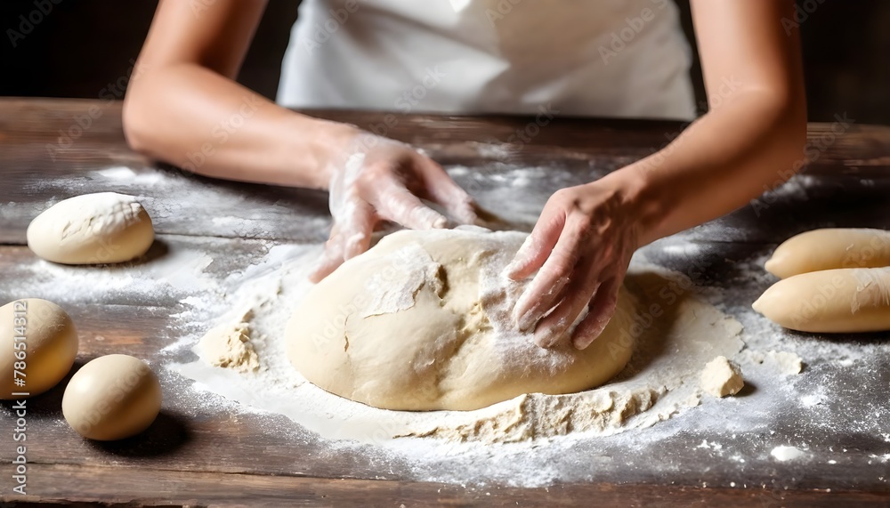 A woman is preparing a fresh dough