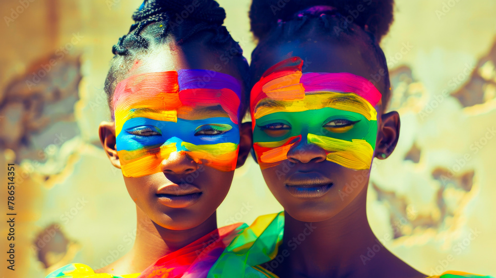 Obraz premium African Girls Sporting Rainbow Face Paint at Pride Event