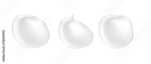 White milky cream smears with shadows isolated on a white. Realistic vector milky or lotion texture, gel blob, shower gel, shaving foam