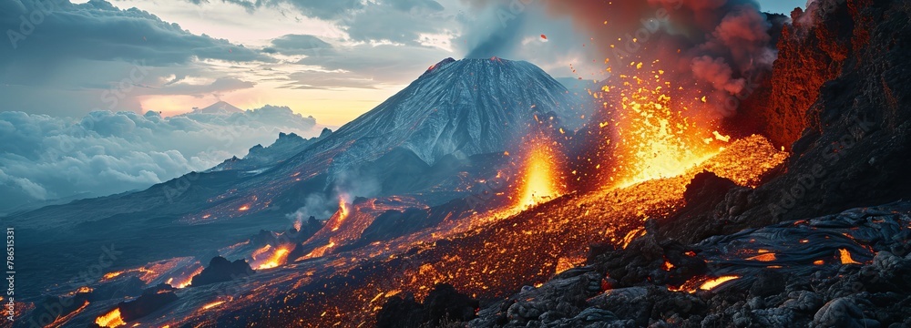 Erupting Mount Etna in Sicily - obrazy, fototapety, plakaty 