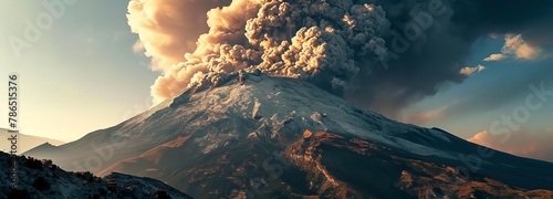 Volcano eruption with massive ash cloud