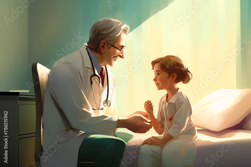 Doctor talking to child patient, Greeting card for International Nurses Day