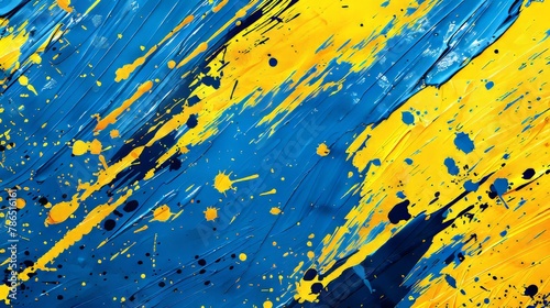 Ukrainian themed grunge yellow and blue ink splatter brushes for artistic design with red spots