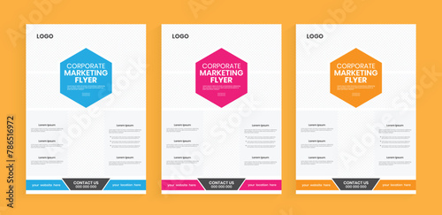 Corporate flier design layout. Business marketing a4 flyer, a4 handout poster template. New clean yellow and blue color publisher, journal template. Business planning design element layout.