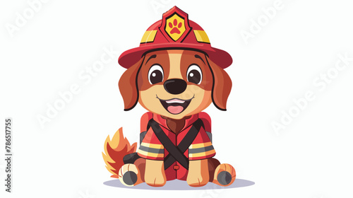 A cartoon firefighter puppy smiling. flat vector isolated
