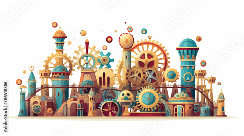 A clockwork amusement park with rides made of gears a
