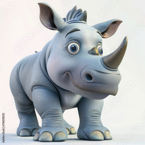 Cute 3D cartoon of rhinoceros character  Generative Ai 