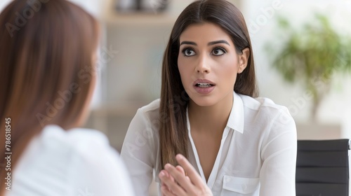 Female recruiter having a discussion with a job candidate in a professional interview 