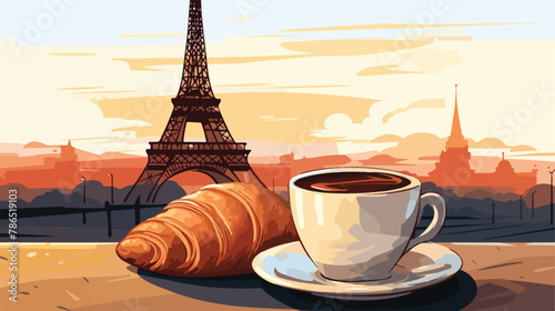 A croissant and coffee against the iconic backdrop