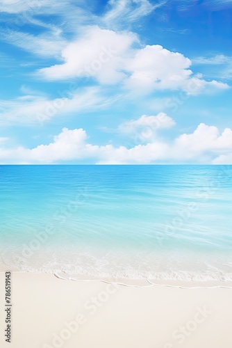 Beautiful Tropical Sea Beach with Blue Sky  White Clouds  and Reflection Summer Vacation Paradise Travel Landscape Wallpaper Background