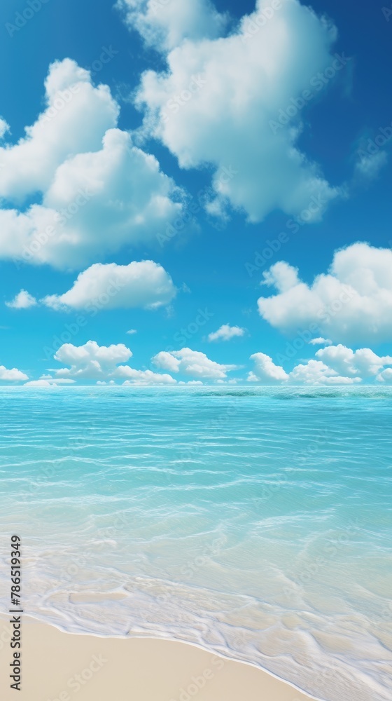 Beautiful Tropical Sea Beach with Blue Sky, White Clouds, and Reflection Summer Vacation Paradise Travel Landscape Wallpaper Background Beautiful Tropical Sea Beach with Blue Sky, White Clouds, and Reflection Summer Vacation Paradise Travel Landscape Wallpaper Background