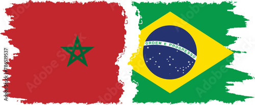 Brazil and Morocco grunge flags connection vector