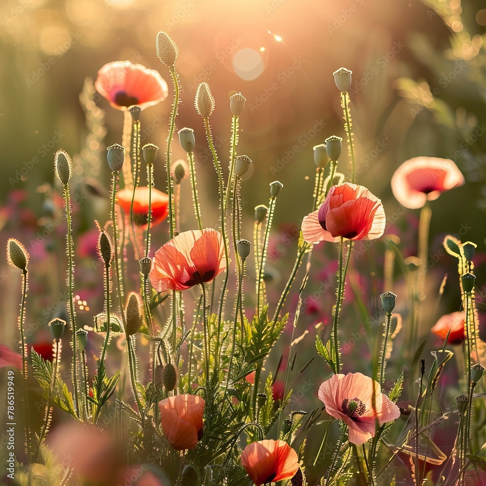 Obraz premium poppy flowers in summer, In remember of military veteran and Happy memorial day Celebration 