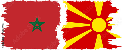 Northern Macedonia and Morocco grunge flags connection vector