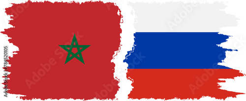 Russia and Morocco grunge flags connection vector