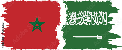 Saudi Arabia and Morocco grunge flags connection vector