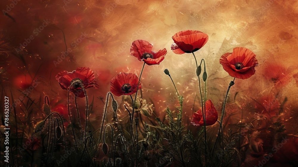 poppy flowers in summer, In remember of military veteran and Happy memorial day Celebration
 - obrazy, fototapety, plakaty 
